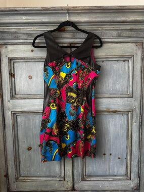 Versace Jeans Baroque Print Bodycon Dress with Faux Leather Trim Size S